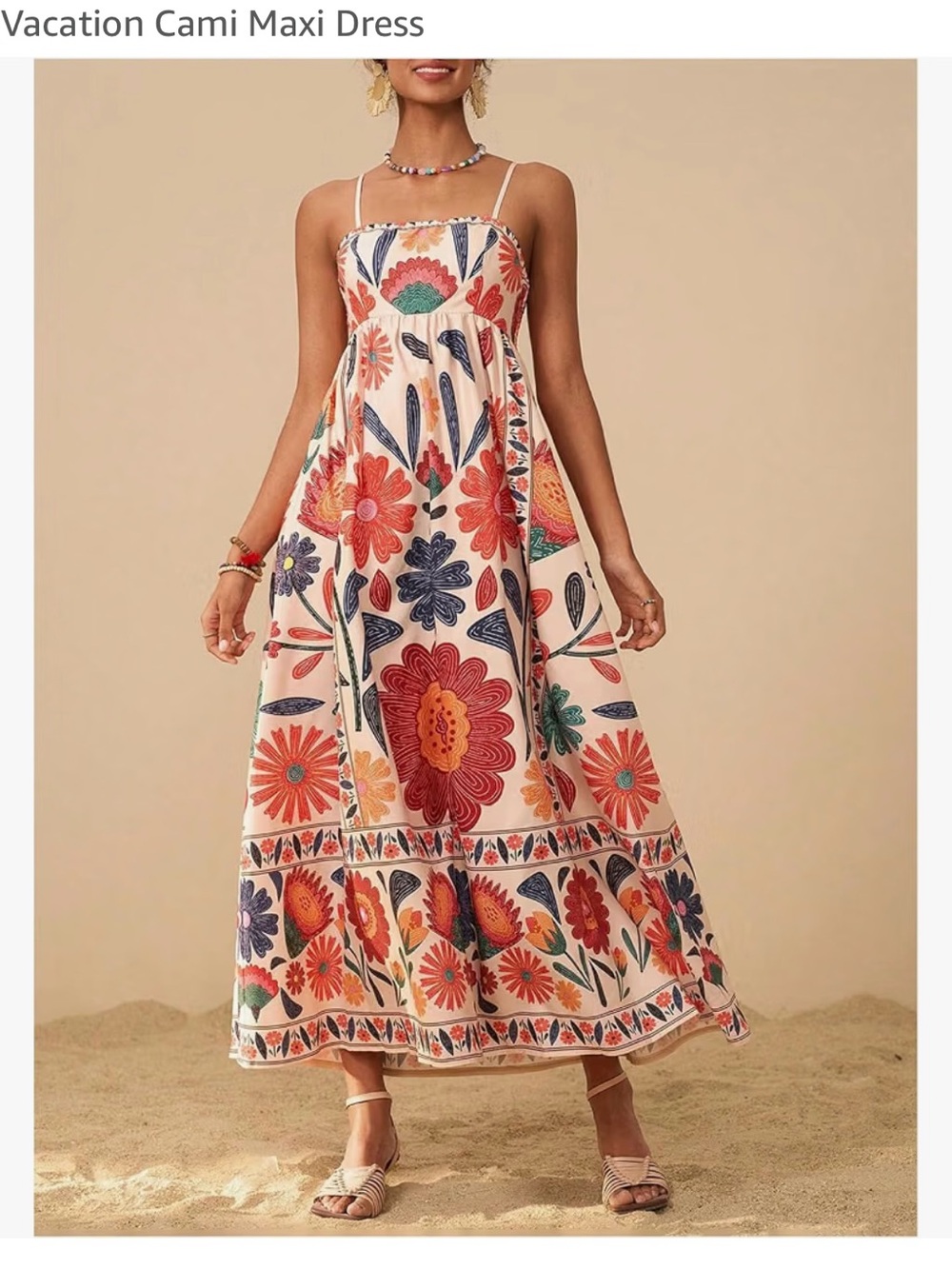 Floral Vacation Cami Maxi Dress - Peach Multi